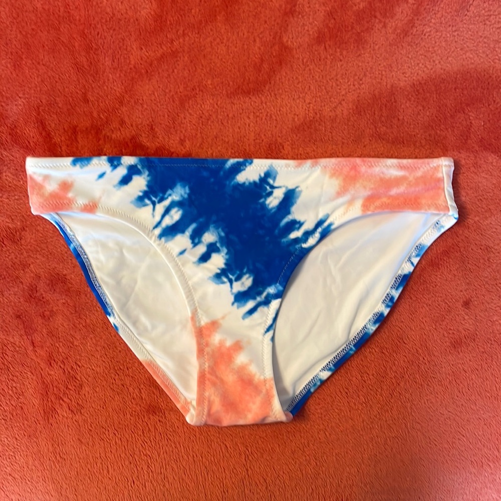 Aerie Tie Dye Swimsuit Bikini Bottom Size Small Blue White and Peachy Pink (NWT)